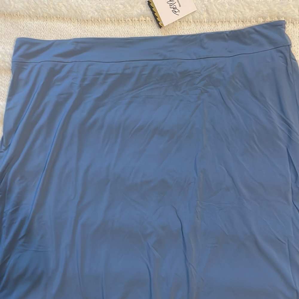 Bob Mackie wearable art maxi skirt stretch knit chambray smokey blue lined 3X - Picture 3 of 11